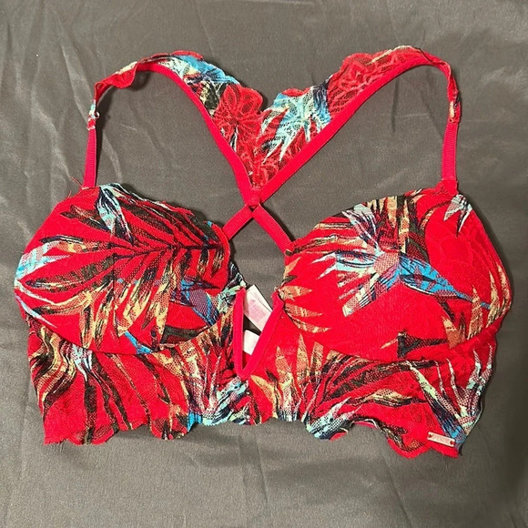 Victoria Secret PINK push up‎ red lace bralette Small - Picture 1 of 9